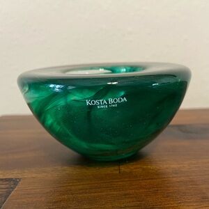 Kosta Boda Green Glass Swirl Atoll Votive Candle Holder